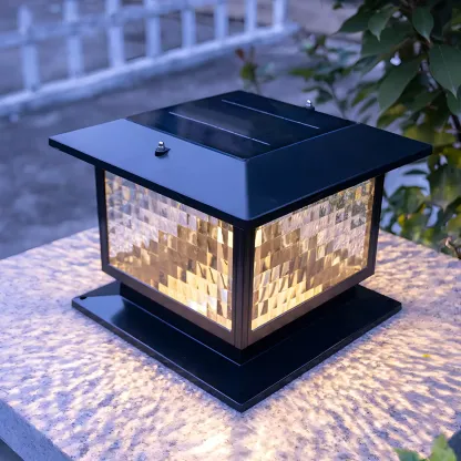 Solar Black Metal Glass Square Post Cap Light Image - 3