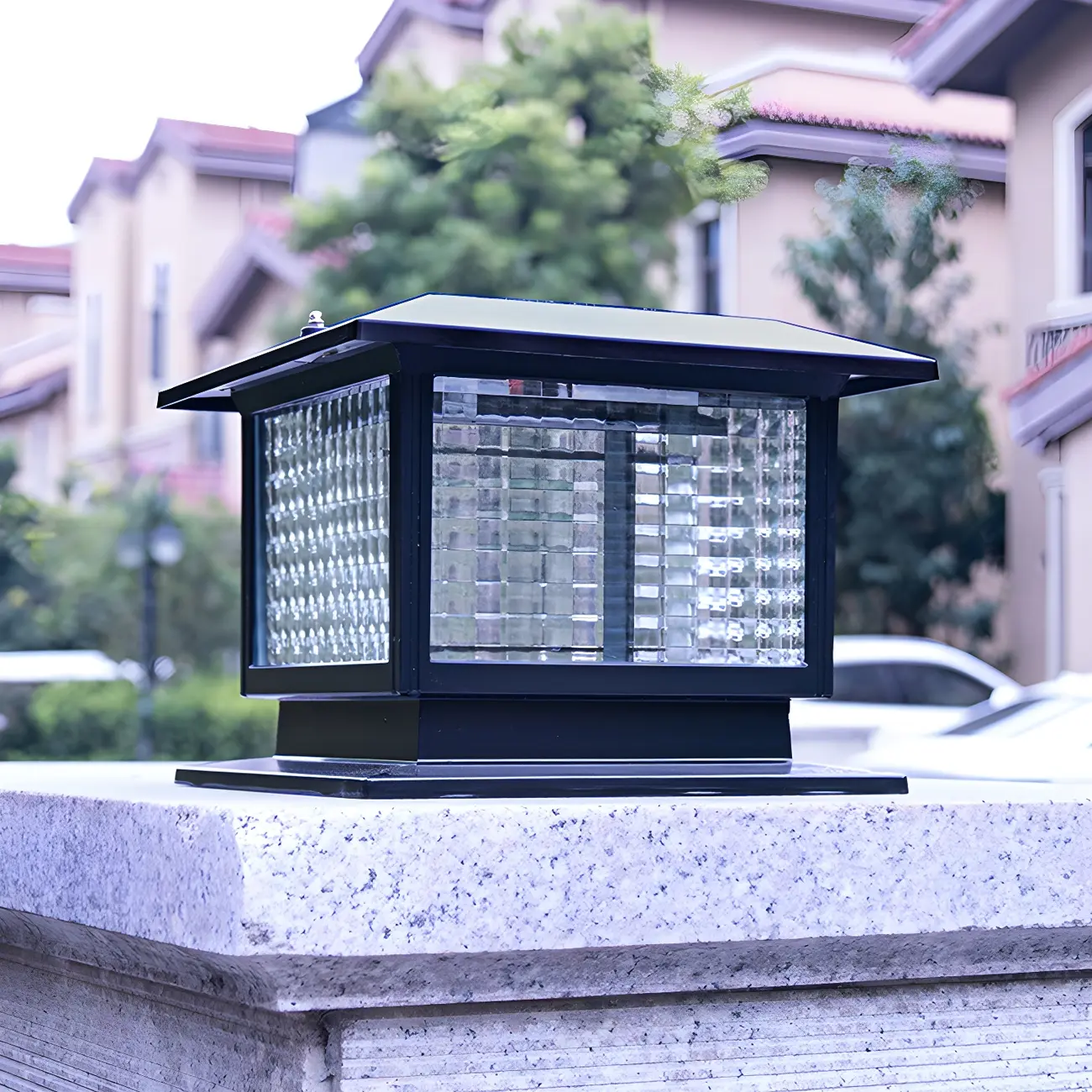 Solar Black Metal Glass Square Post Cap Light Image - 5 | homeyfad