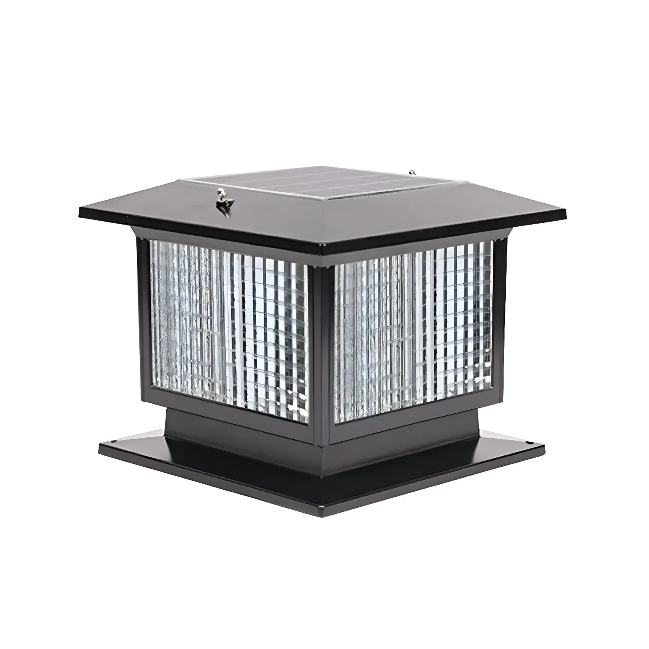 Solar Black Metal Glass Square Post Cap Light Image - 13