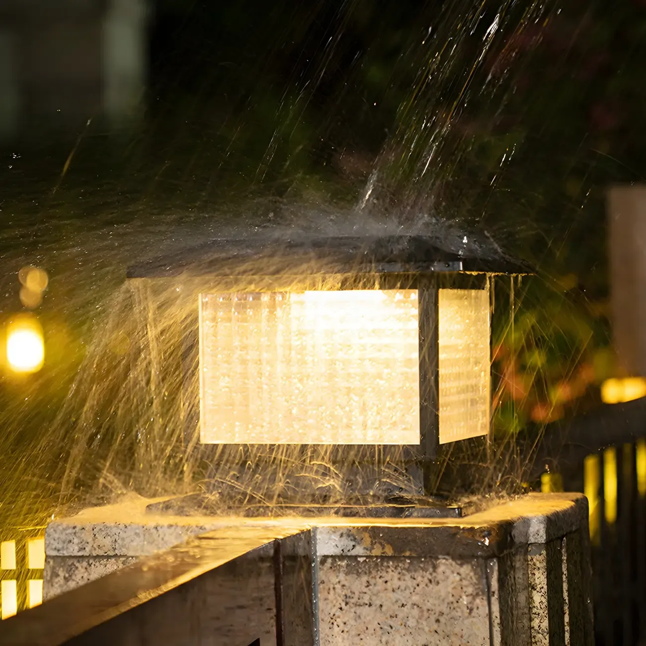 Solar Black Metal Glass Square Post Cap Light Image - 8