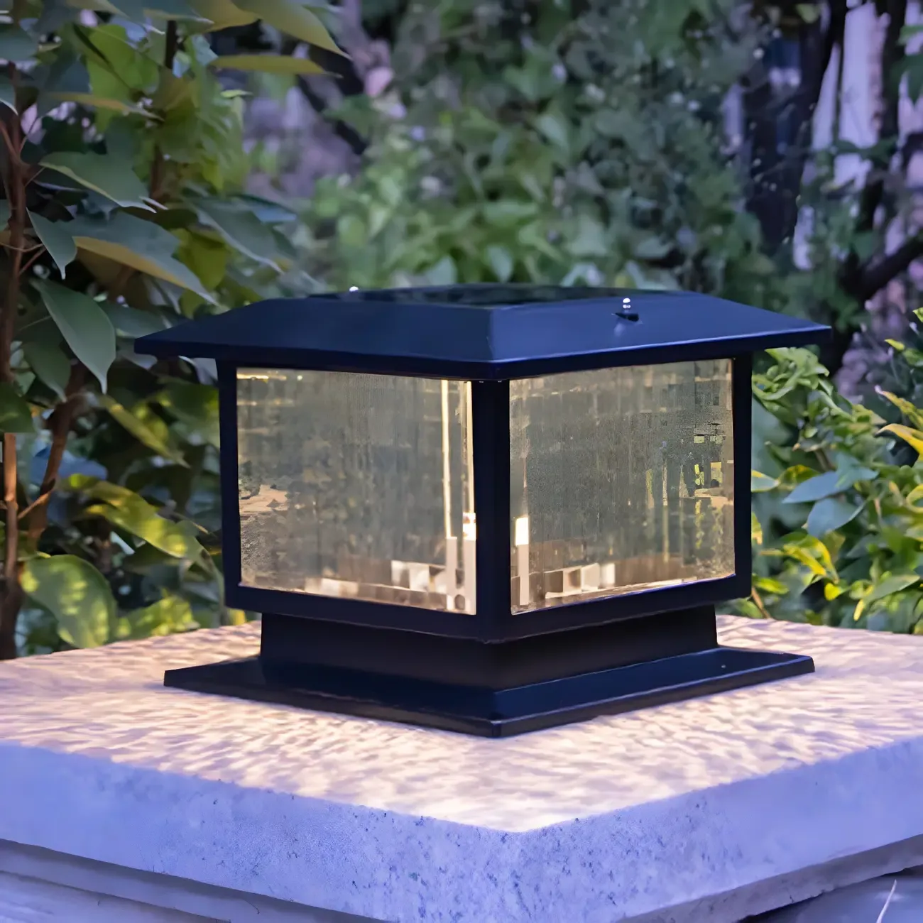 Solar Black Metal Glass Square Post Cap Light Image - 9