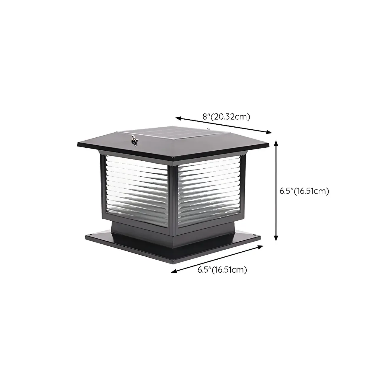 Solar Black Metal Glass Square Post Cap Light #size