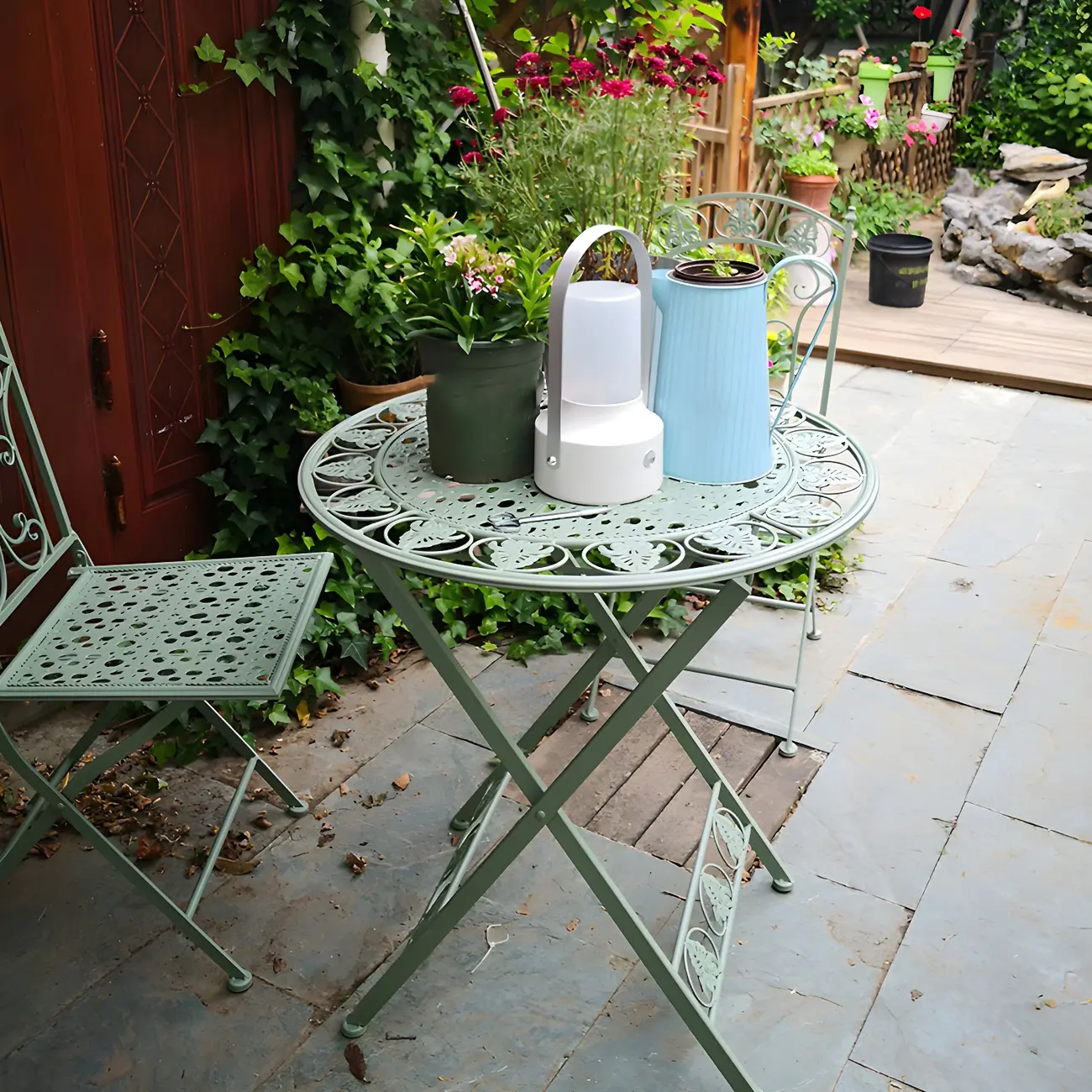 French Country Iron Foldable Outdoor Dining Table Image - 2 | homeyfad