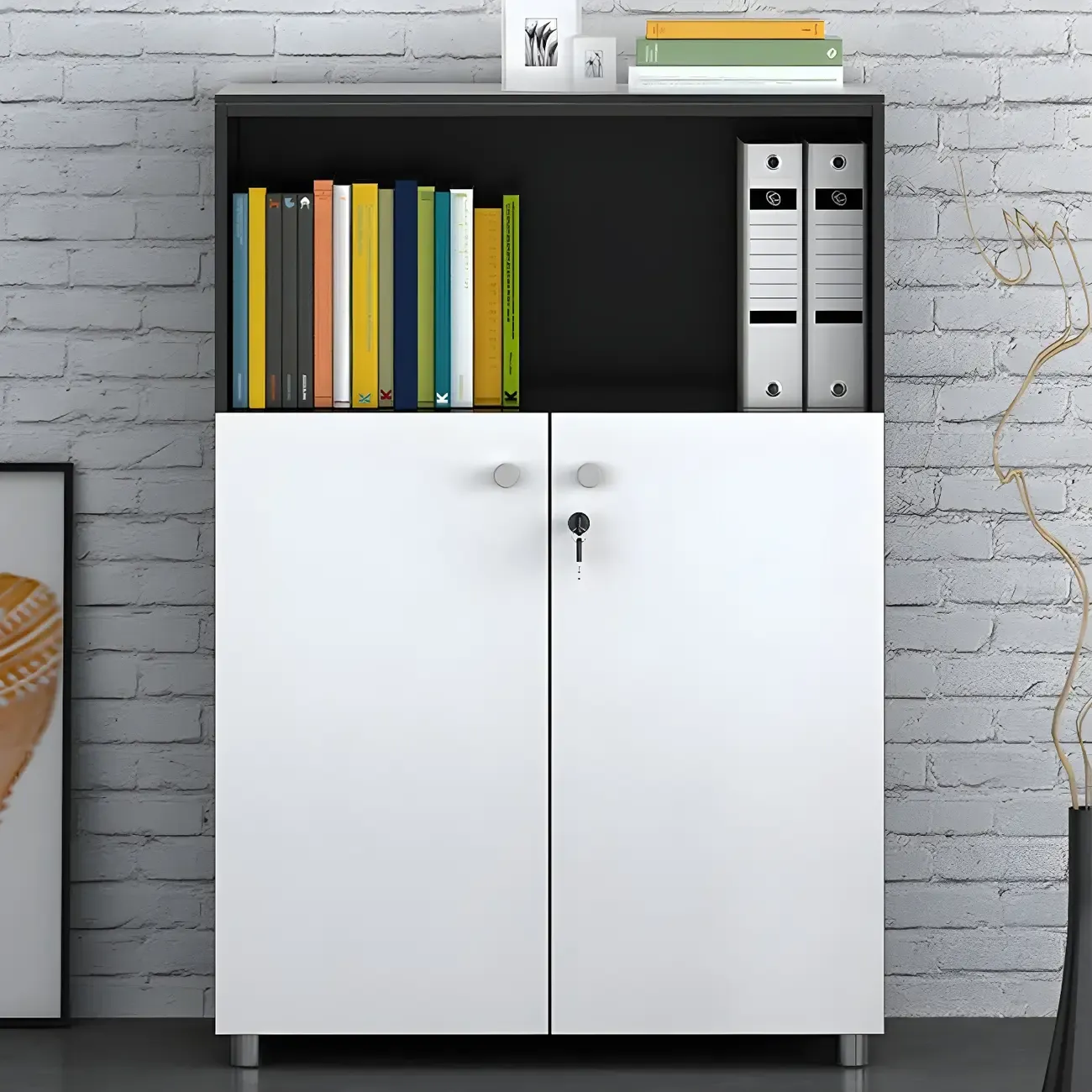 Modern Lockable Wooden Filing Cabinet with Shelves for Home Image - 1