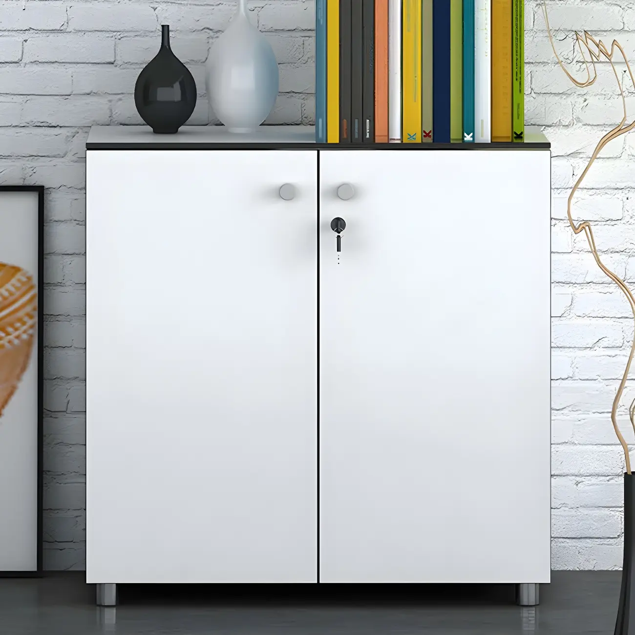 Modern Lockable Wooden Filing Cabinet with Shelves for Home Image - 2 | homeyfad