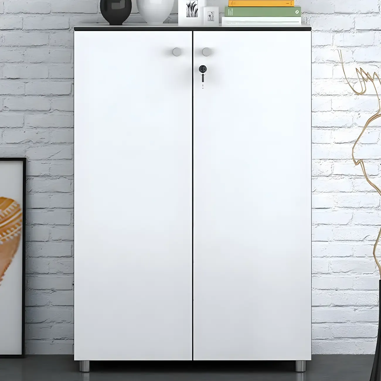 Modern Lockable Wooden Filing Cabinet with Shelves for Home Image - 3