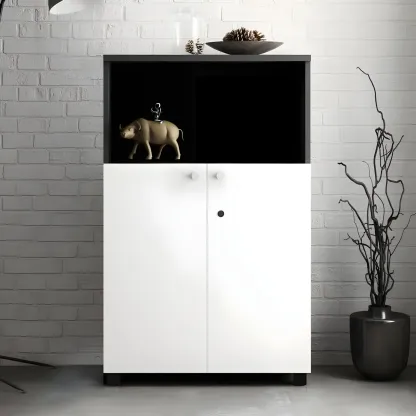 Modern Lockable Wooden Filing Cabinet with Shelves for Home Image - 4
