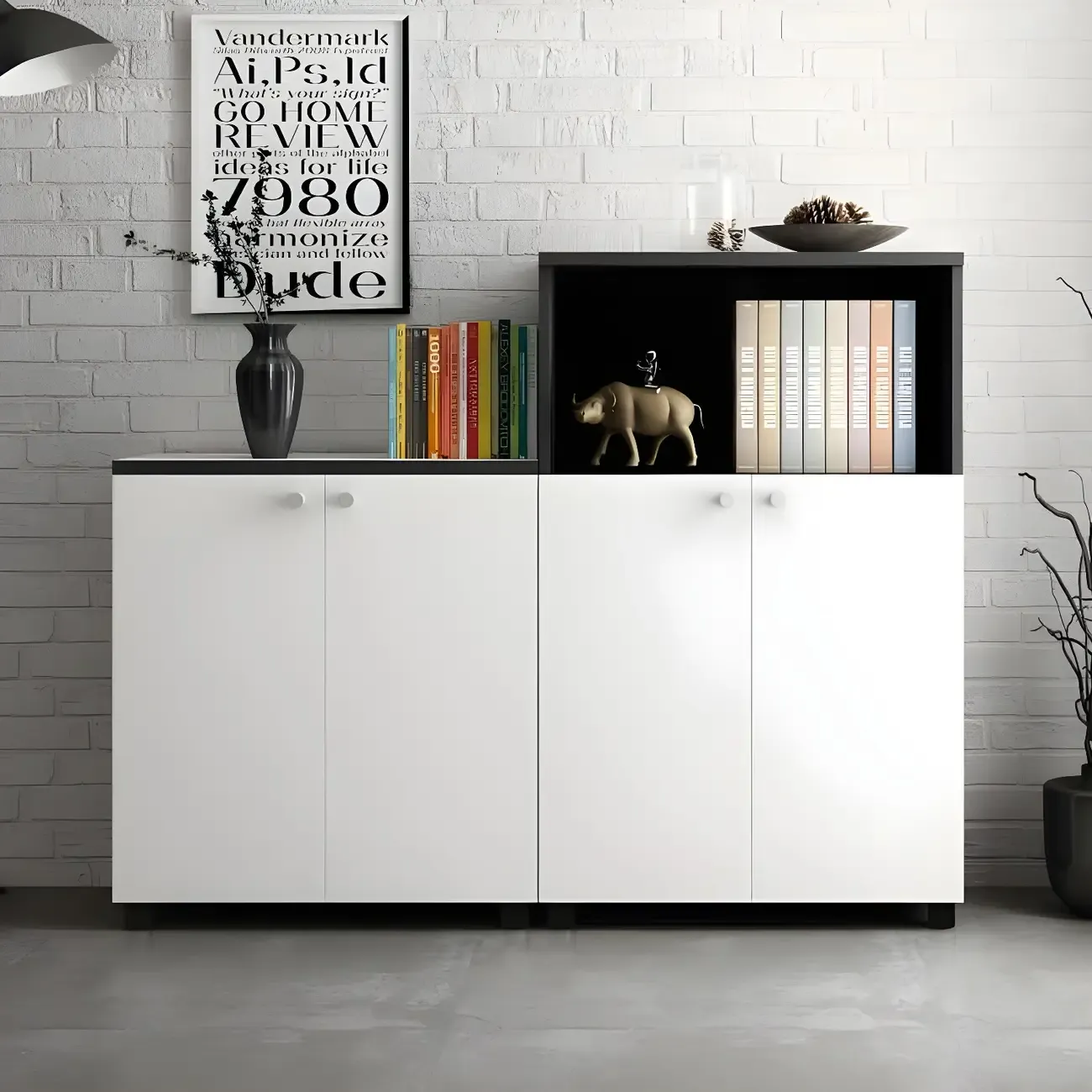 Modern Lockable Wooden Filing Cabinet with Shelves for Home Image - 7