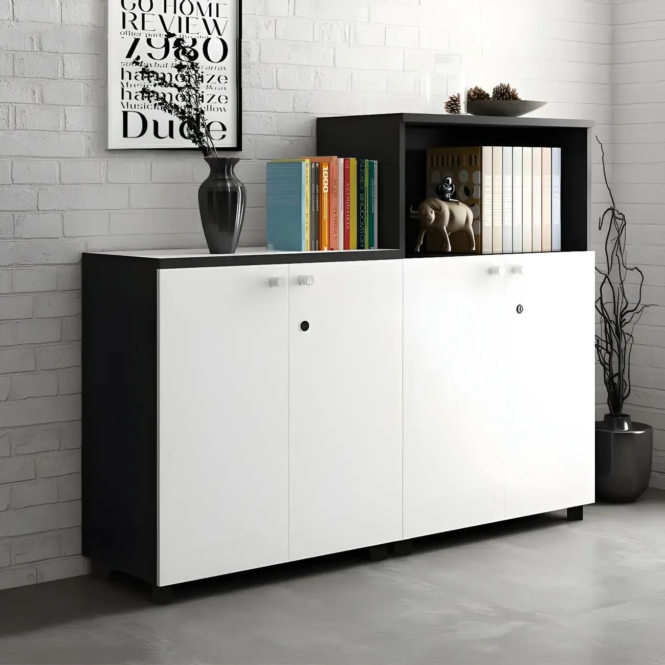 Modern Lockable Wooden Filing Cabinet with Shelves for Home Image - 8