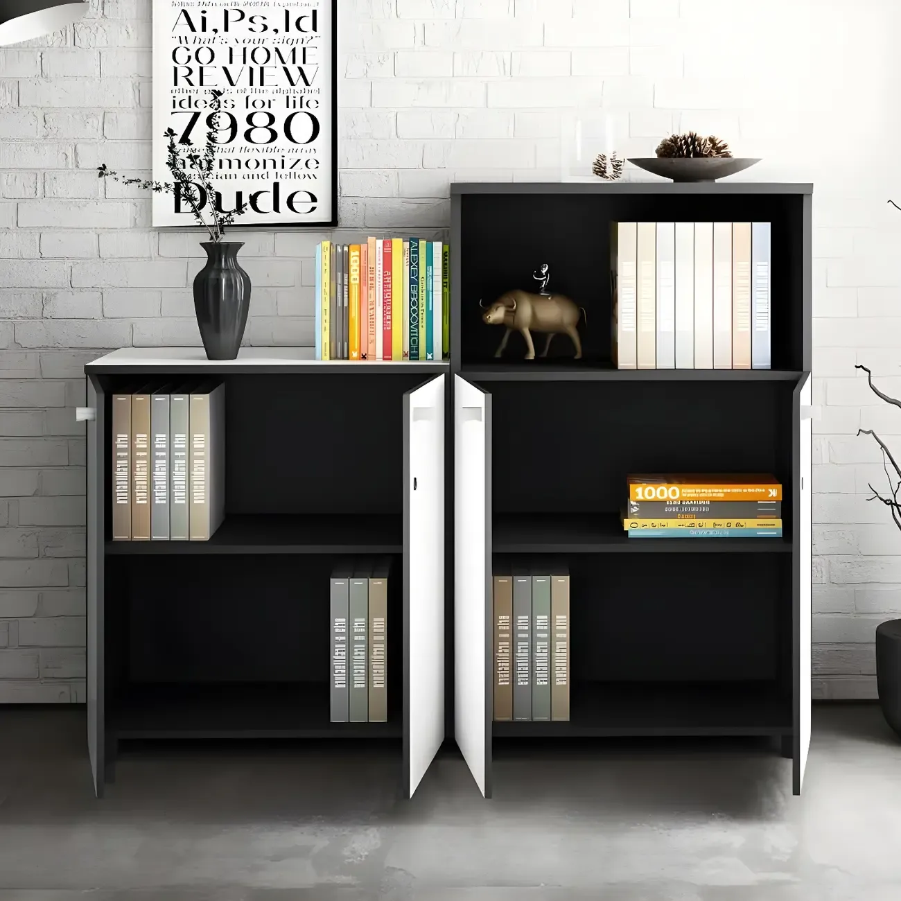 Modern Lockable Wooden Filing Cabinet with Shelves for Home Image - 9