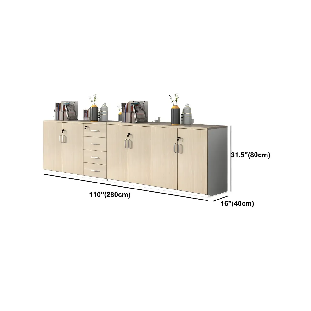 Glam Large Wooden Filing Cabinet with Lock for Office Storage #size