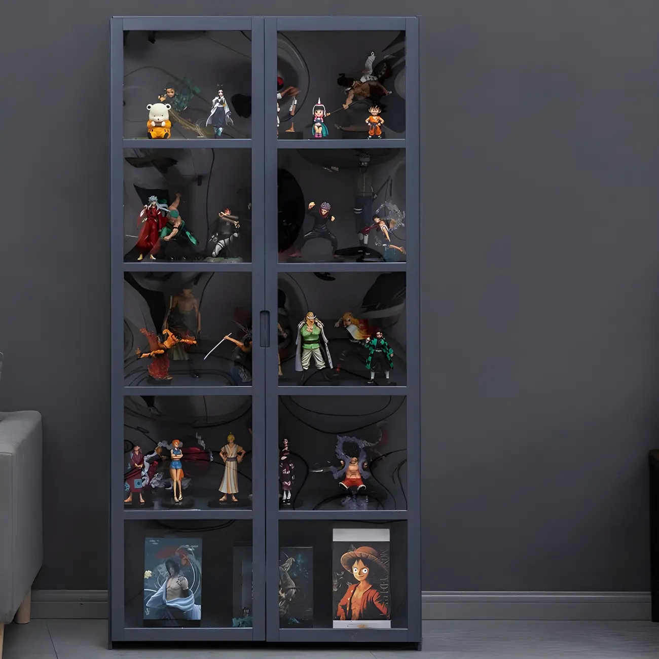 Grey Bamboo Shelf Display Cabinet Acrylic Door Image - 1 | homeyfad