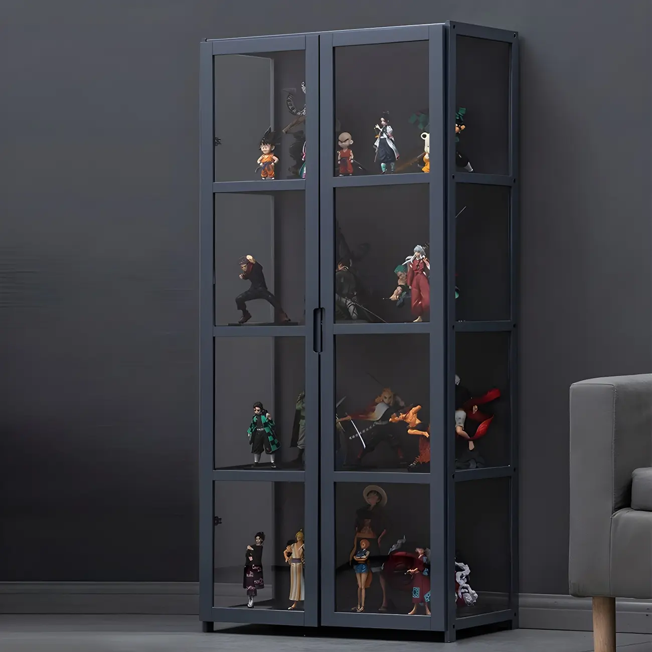 Grey Bamboo Shelf Display Cabinet Acrylic Door Image - 3 | homeyfad