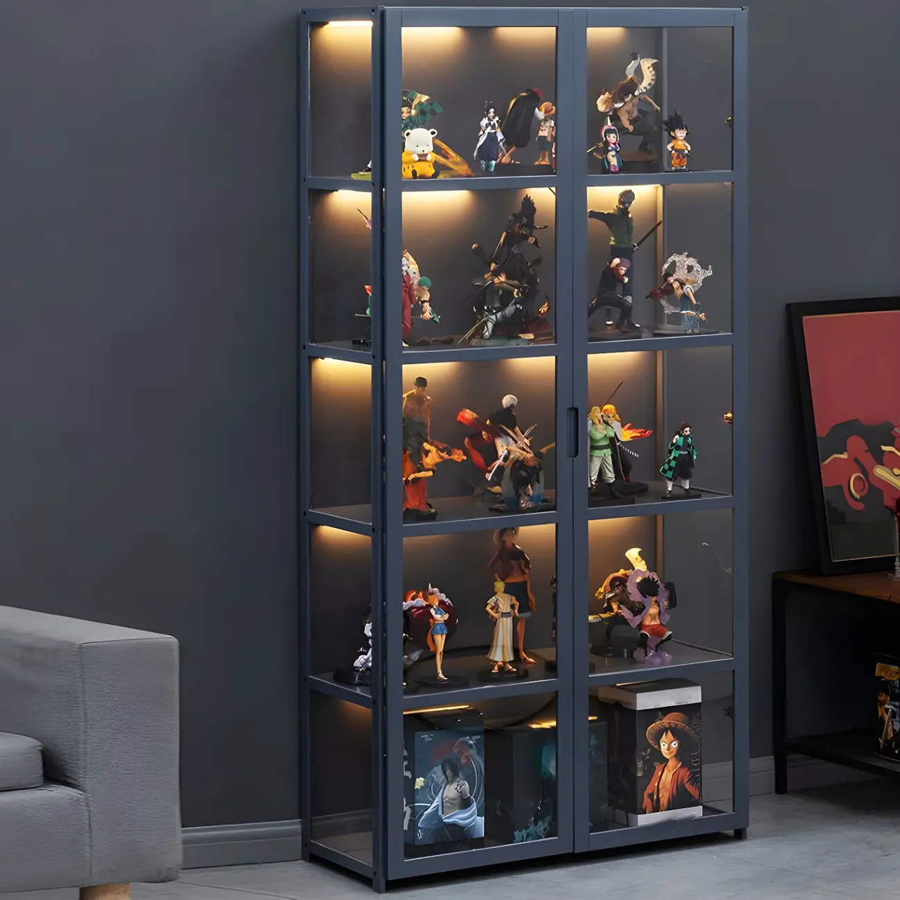 Grey Bamboo Shelf Display Cabinet Acrylic Door Image - 5 | homeyfad