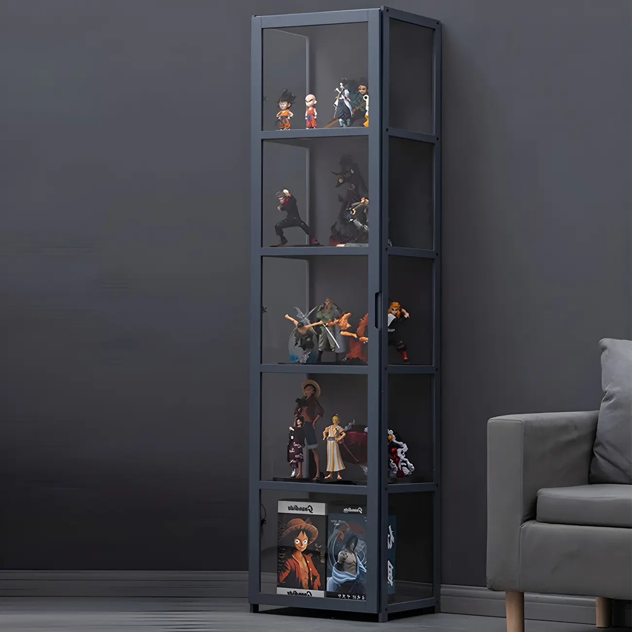 Grey Bamboo Shelf Display Cabinet Acrylic Door Image - 7 | homeyfad