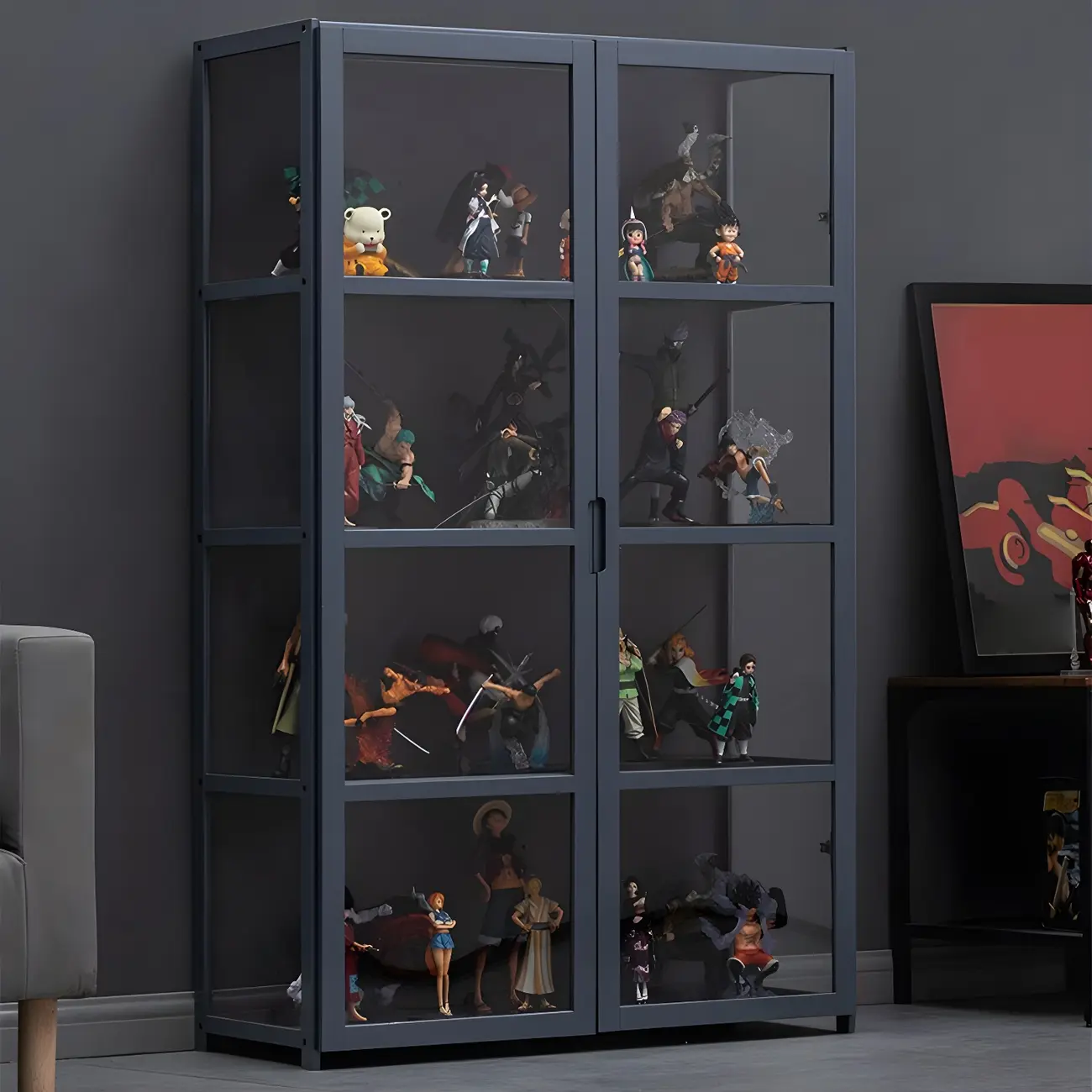 Grey Bamboo Shelf Display Cabinet Acrylic Door Image - 8 | homeyfad