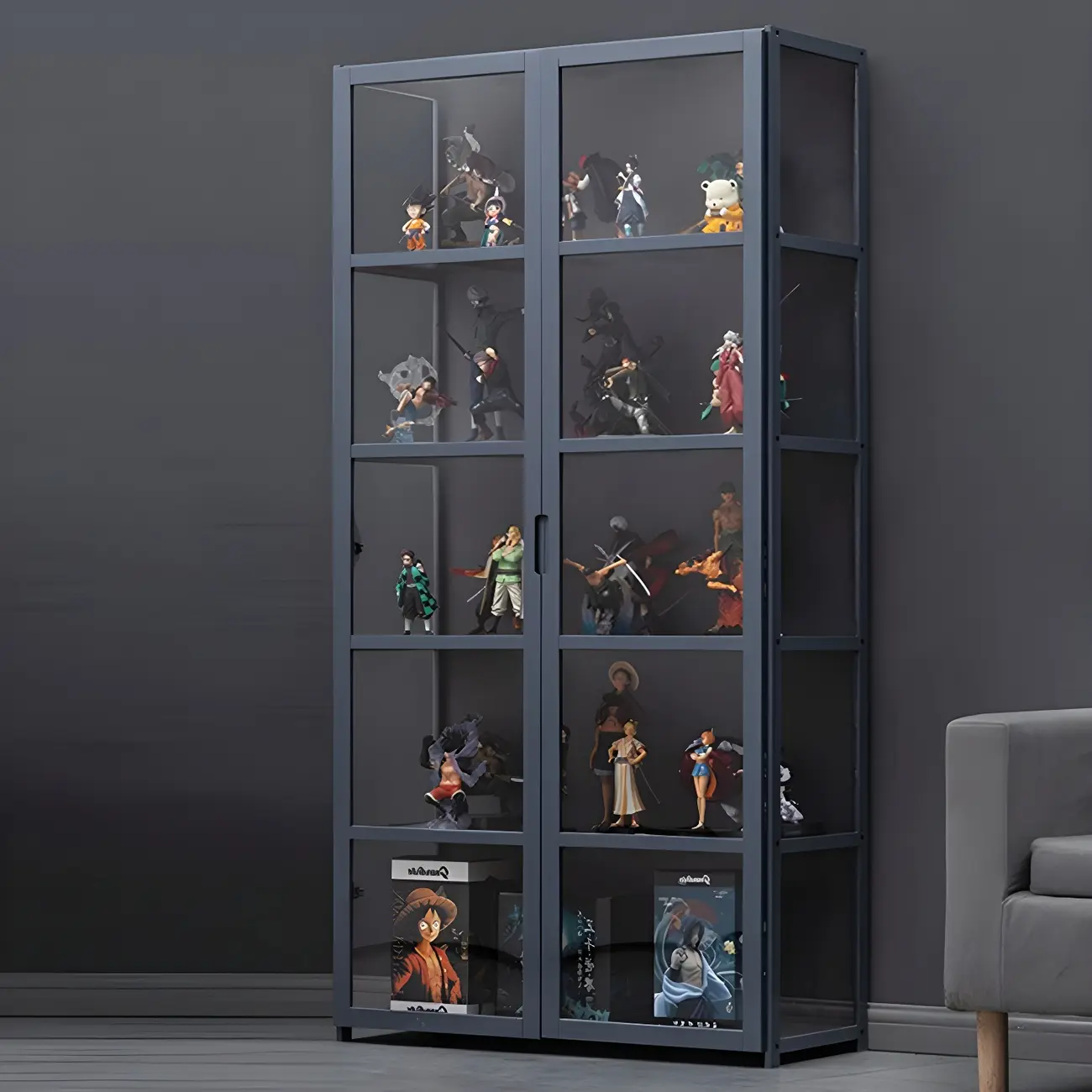 Grey Bamboo Shelf Display Cabinet Acrylic Door Image - 11 | homeyfad