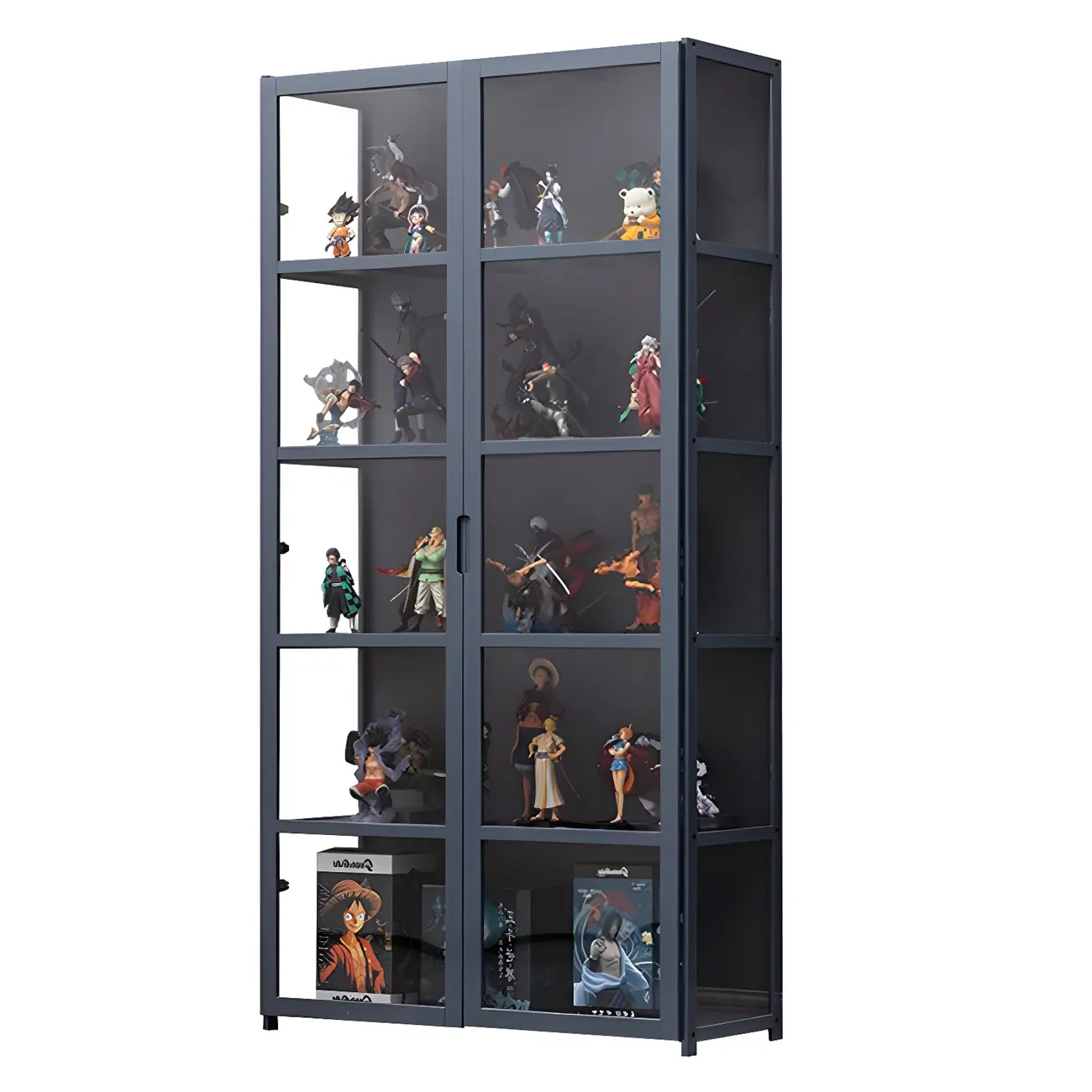 Grey Bamboo Shelf Display Cabinet Acrylic Door Image - 13 | homeyfad