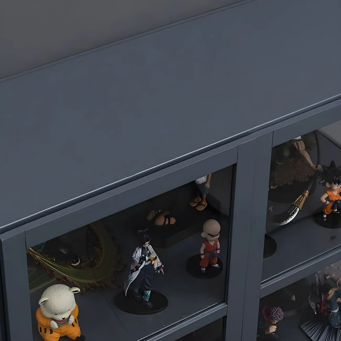 Grey Bamboo Shelf Display Cabinet Acrylic Door Image - 16 | homeyfad