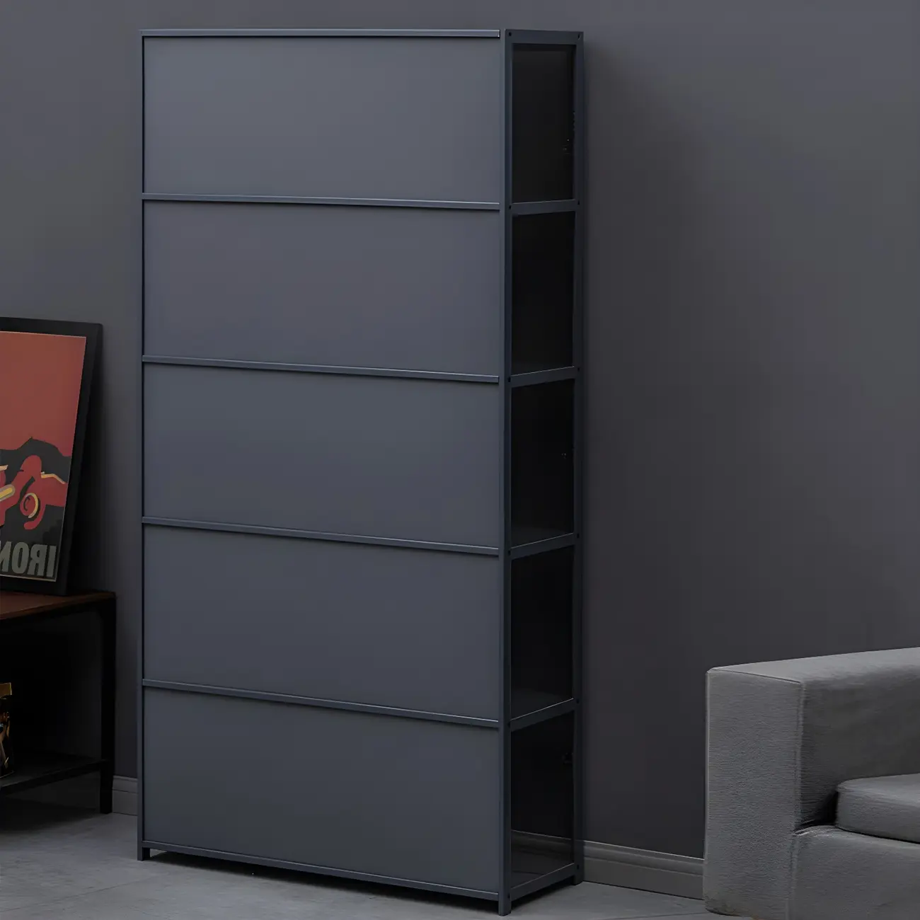 Grey Bamboo Shelf Display Cabinet Acrylic Door Image - 18 | homeyfad