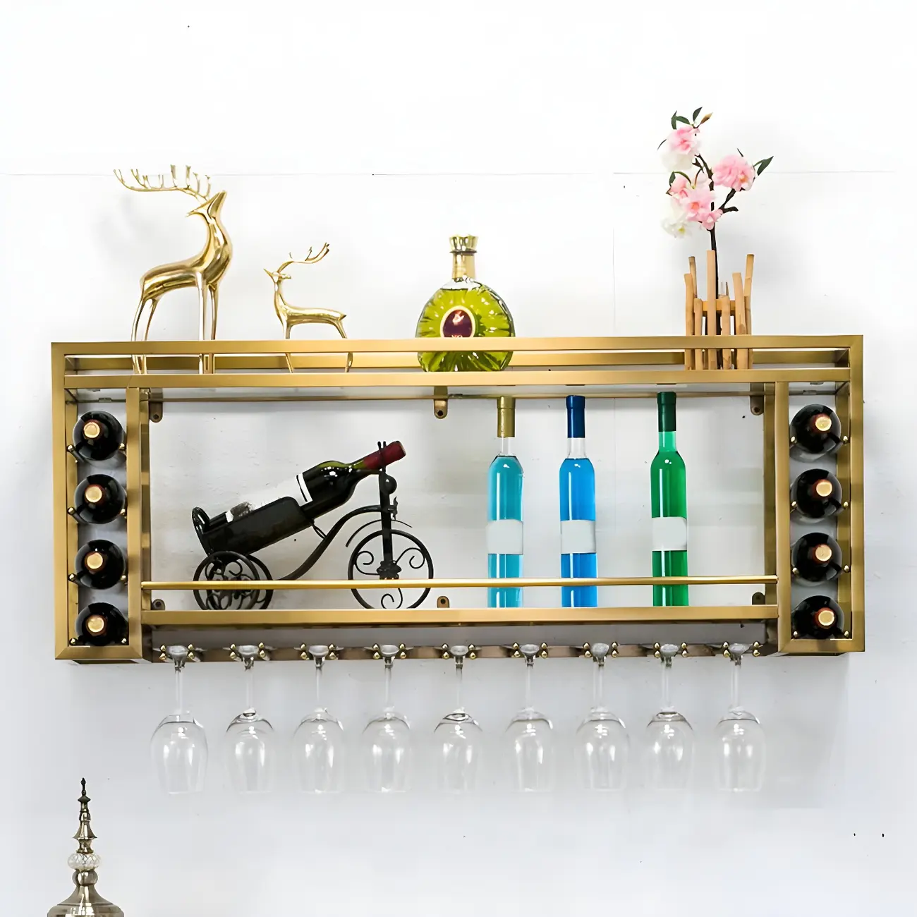 Luxury Metal Gold Wall-Mounted Open Wine Rack Image - 1 | homeyfad