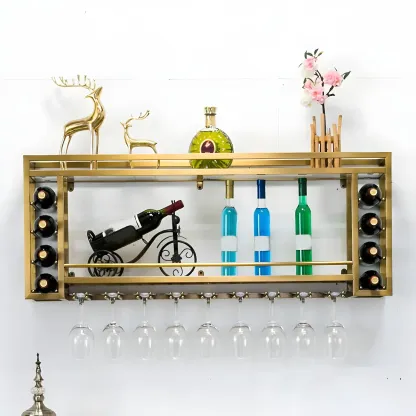 Luxury Metal Gold Wall-Mounted Open Wine Rack Image - 1