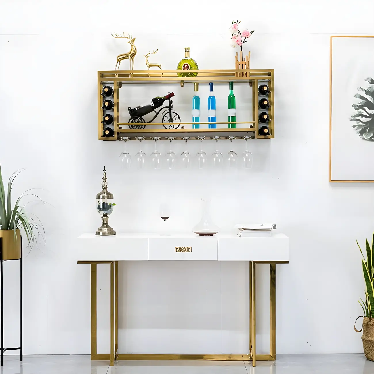 Luxury Metal Gold Wall-Mounted Open Wine Rack Image - 3 | homeyfad