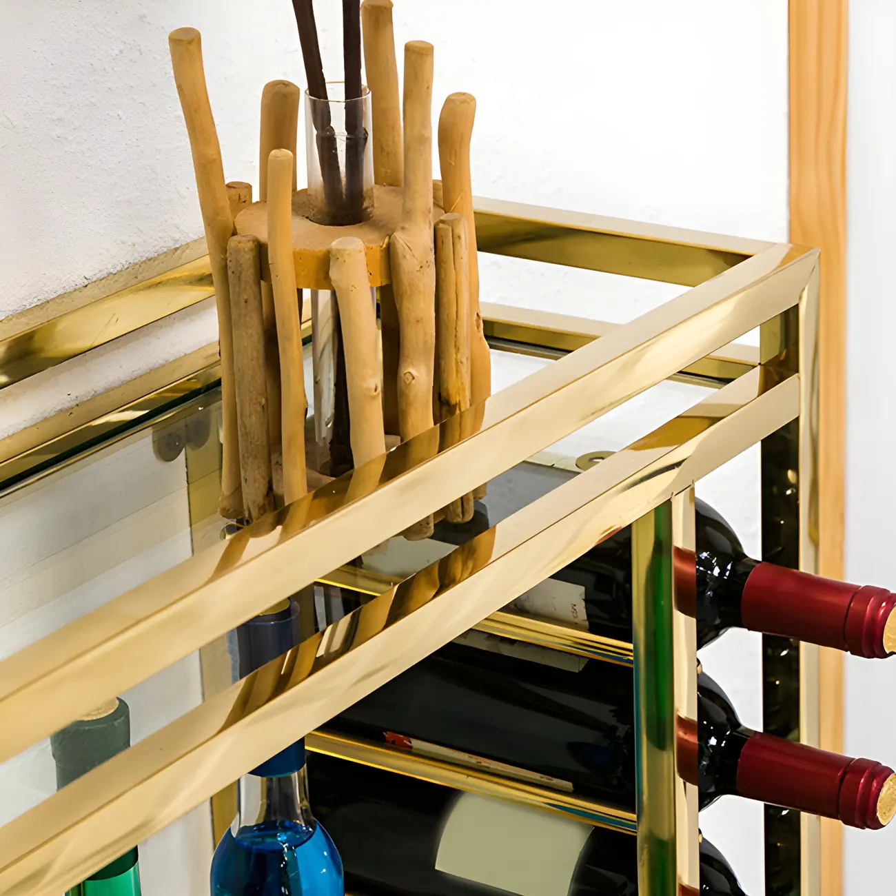 Luxury Metal Gold Wall-Mounted Open Wine Rack Image - 8 | homeyfad