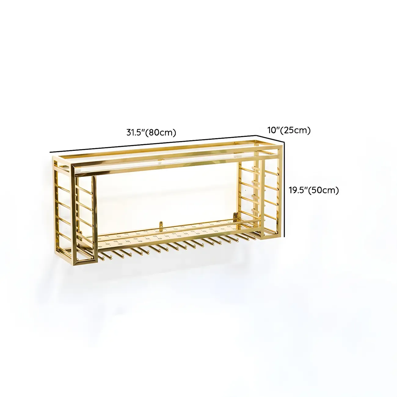 Luxury Metal Gold Wall-Mounted Open Wine Rack #size