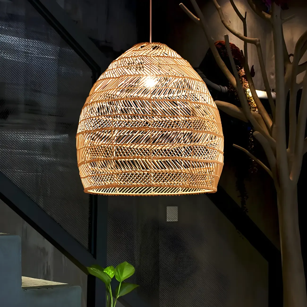 Bohemian Beige Rattan Pendant Light for Kitchen Island Image - 2