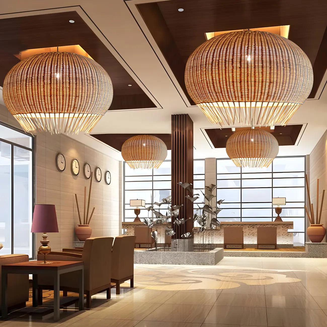 Sphere Oriental Rattan Beige Pendant Light for Kitchen Island  Image - 1 | homeyfad