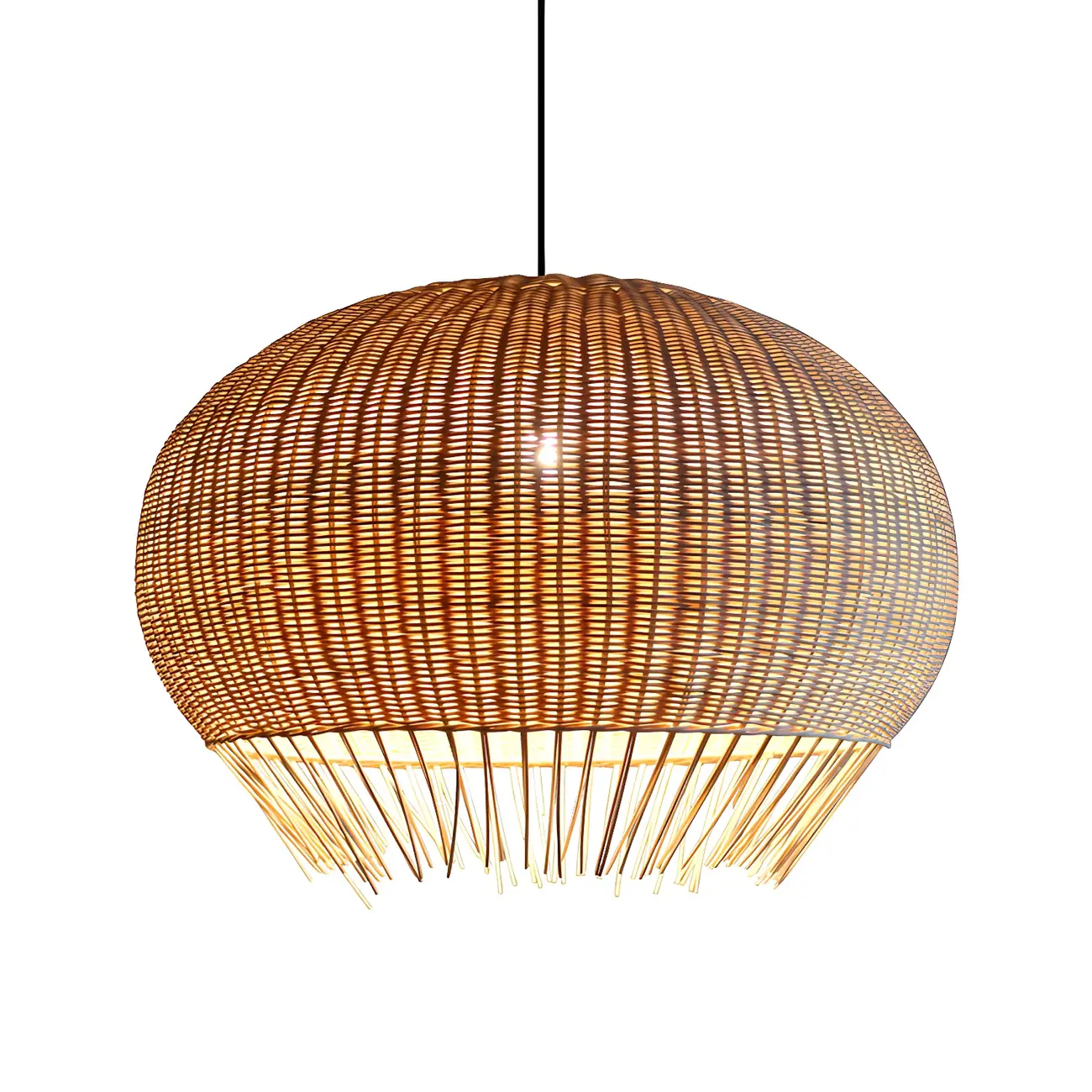 Sphere Oriental Rattan Beige Pendant Light for Kitchen Island  Image - 3 | homeyfad