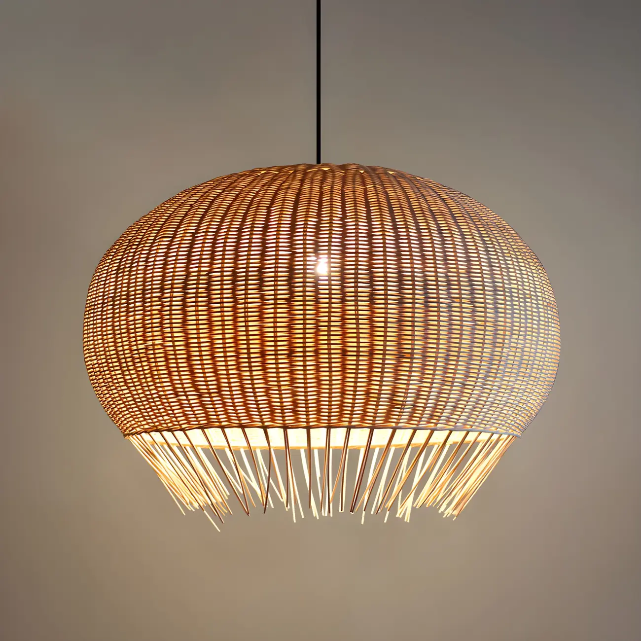 Sphere Oriental Rattan Beige Pendant Light for Kitchen Island  Image - 4 | homeyfad