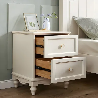 French 2-Layer White Wood Bedroom Nightstand Image - 2