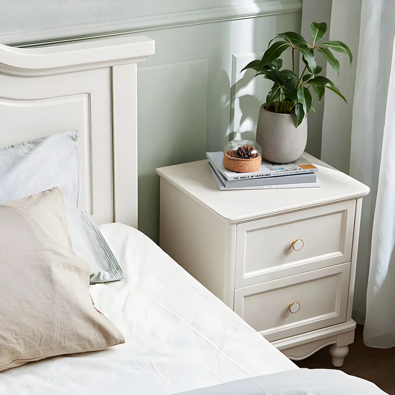 French 2-Layer White Wood Bedroom Nightstand Image - 8 | homeyfad