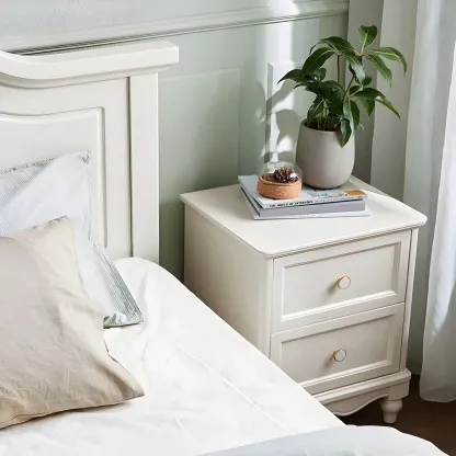 French 2-Layer White Wood Bedroom Nightstand Image - 8