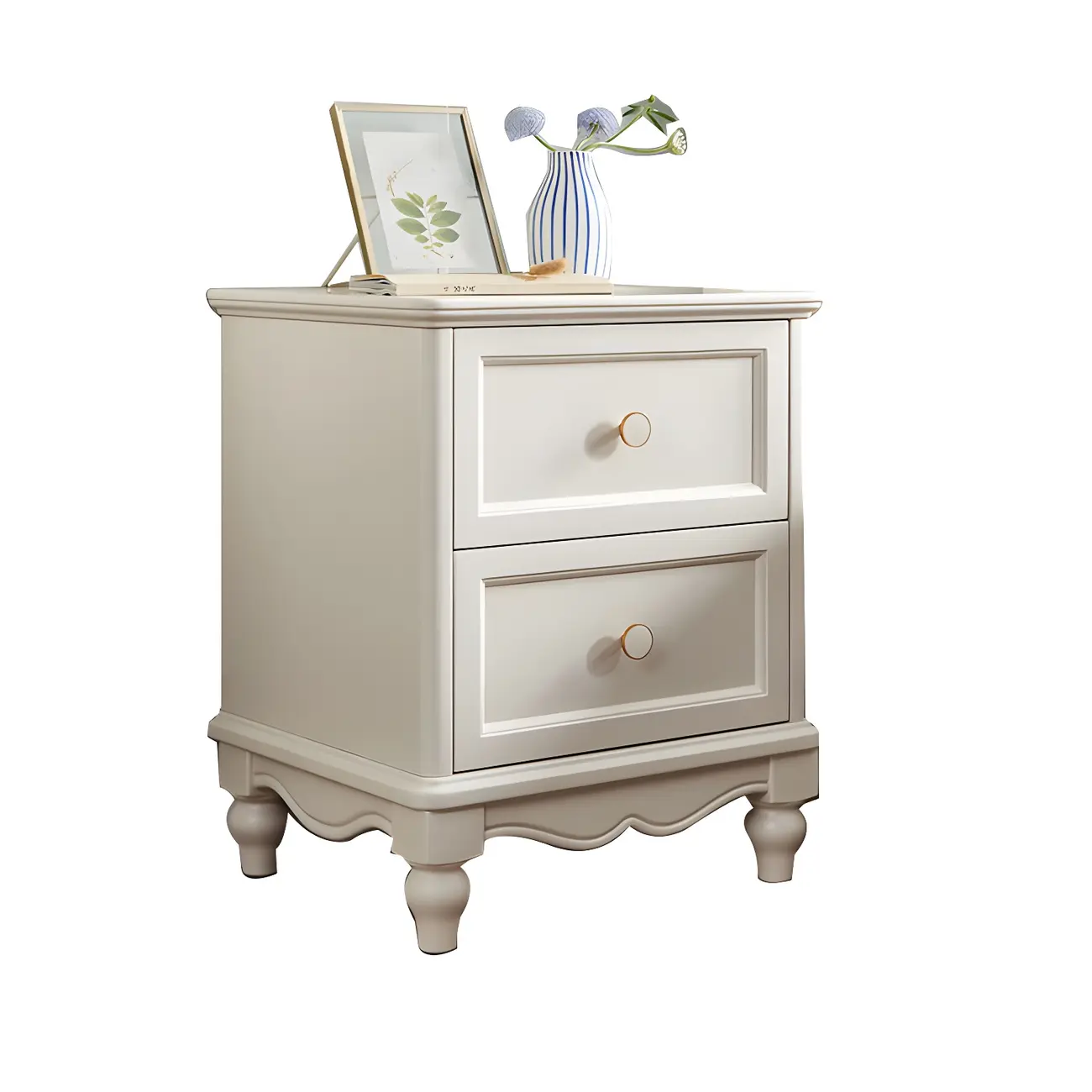 French 2-Layer White Wood Bedroom Nightstand Image - 9 | homeyfad