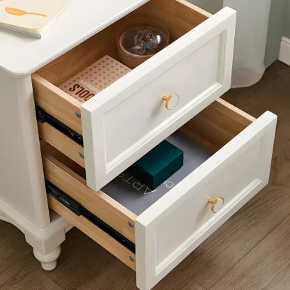 French 2-Layer White Wood Bedroom Nightstand Image - 6