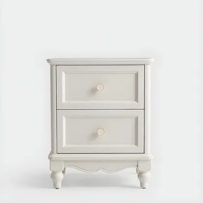 French 2-Layer White Wood Bedroom Nightstand Image - 13