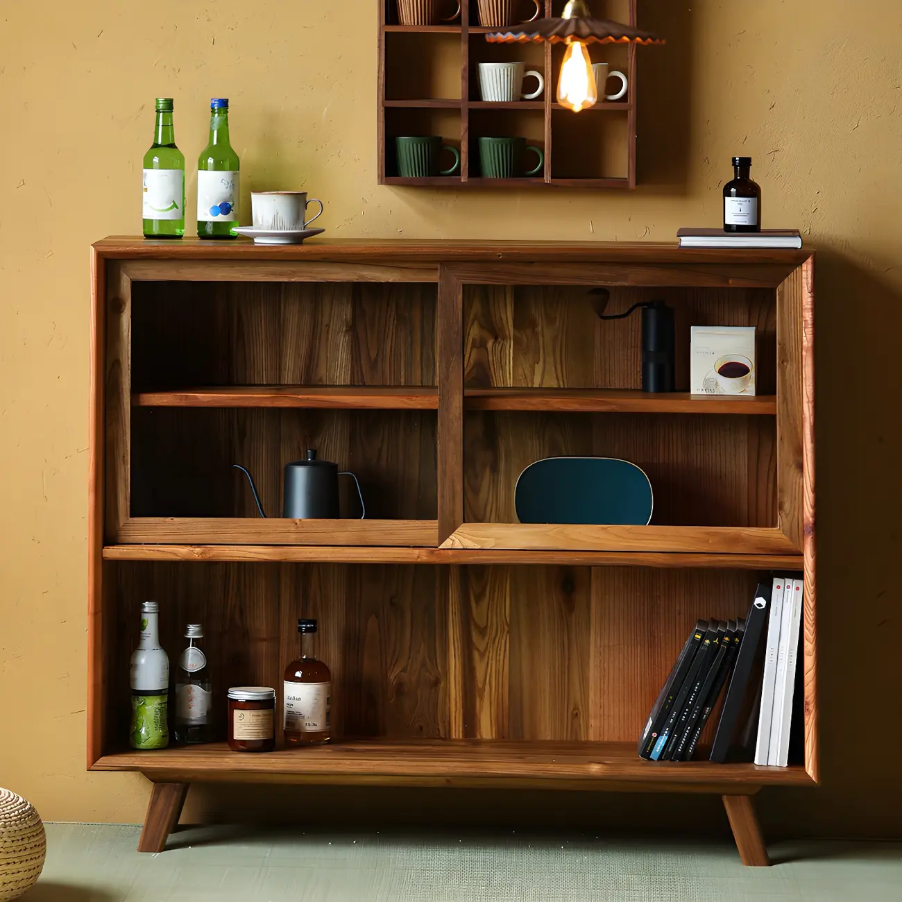 Modern Wooden Display Cabinet with Open Shelves for Kitchen Image - 1 | homeyfad