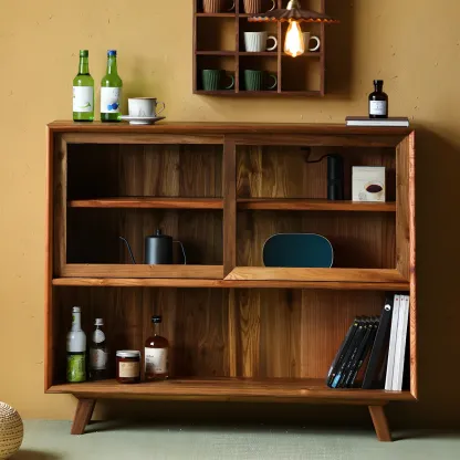 Modern Wooden Display Cabinet with Open Shelves for Kitchen Image - 1