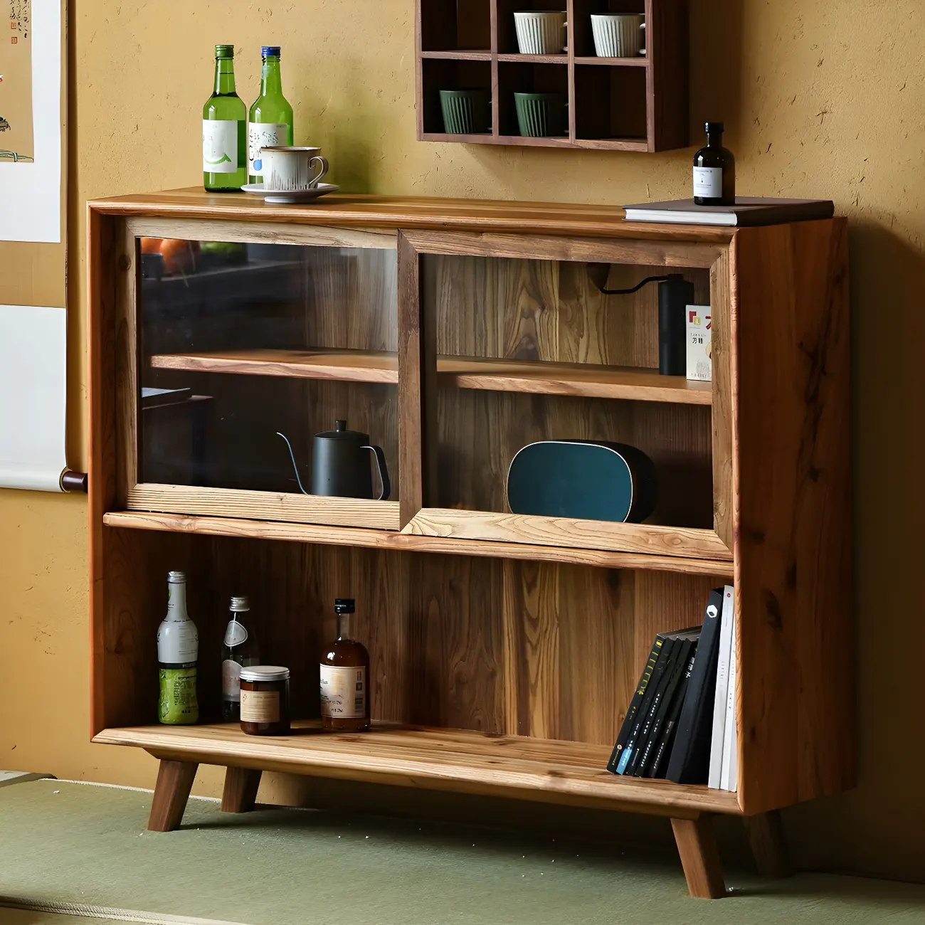 Modern Wooden Display Cabinet with Open Shelves for Kitchen Image - 2 | homeyfad