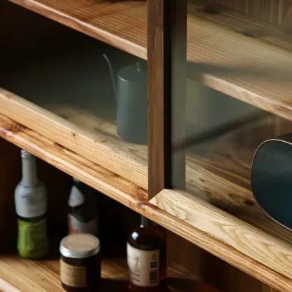 Modern Wooden Display Cabinet with Open Shelves for Kitchen Image - 3