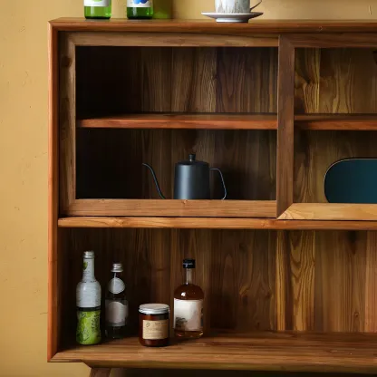 Modern Wooden Display Cabinet with Open Shelves for Kitchen Image - 4