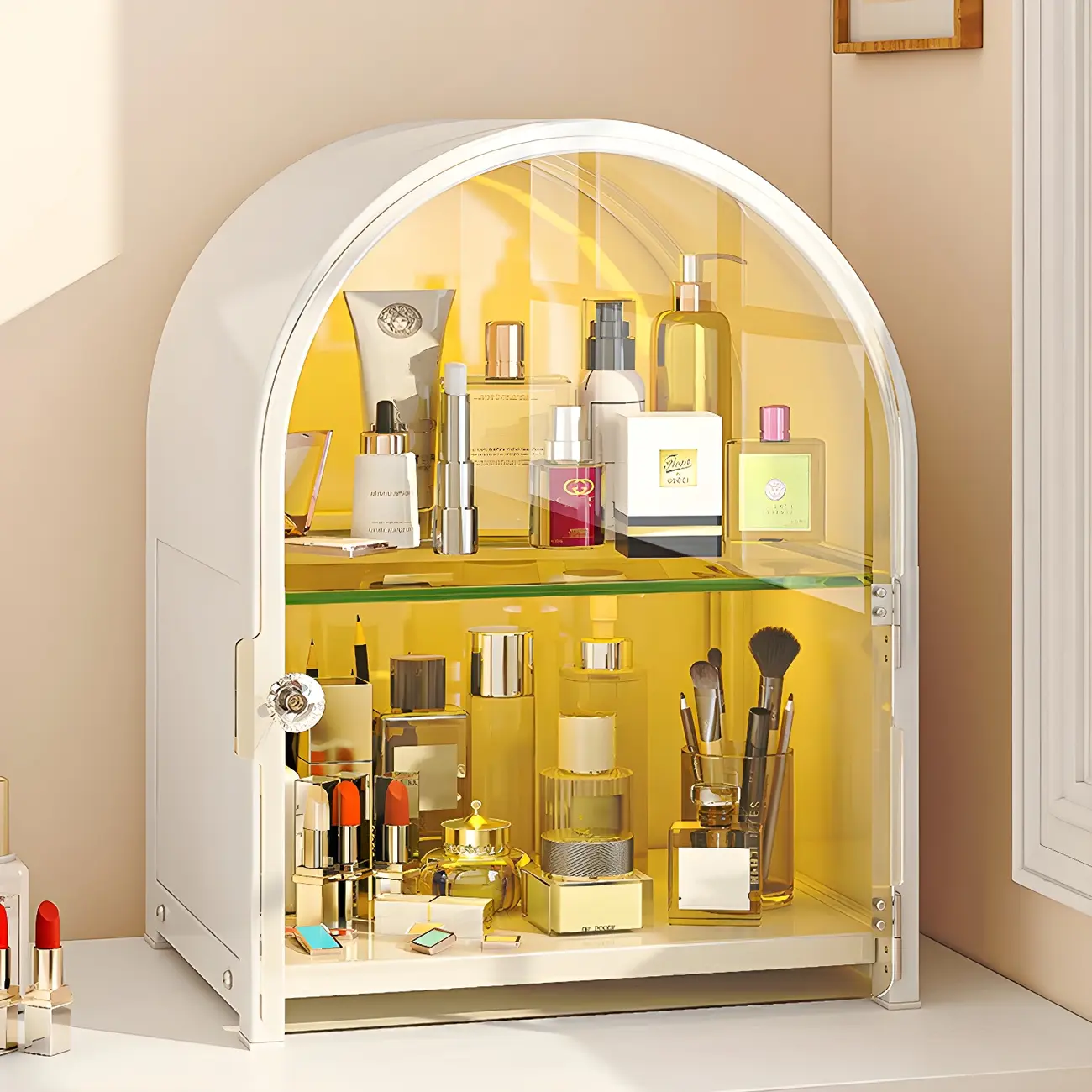 Stylish Steel Arch Display Cabinet with LED for Living Room Image - 3 | homeyfad