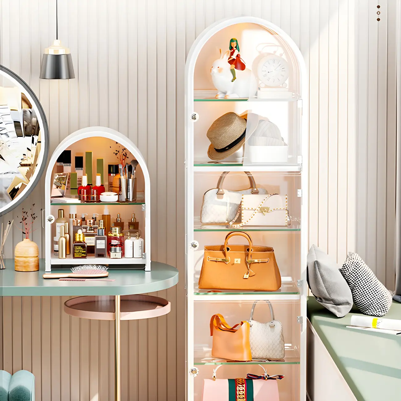 Stylish Steel Arch Display Cabinet with LED for Living Room Image - 6 | homeyfad