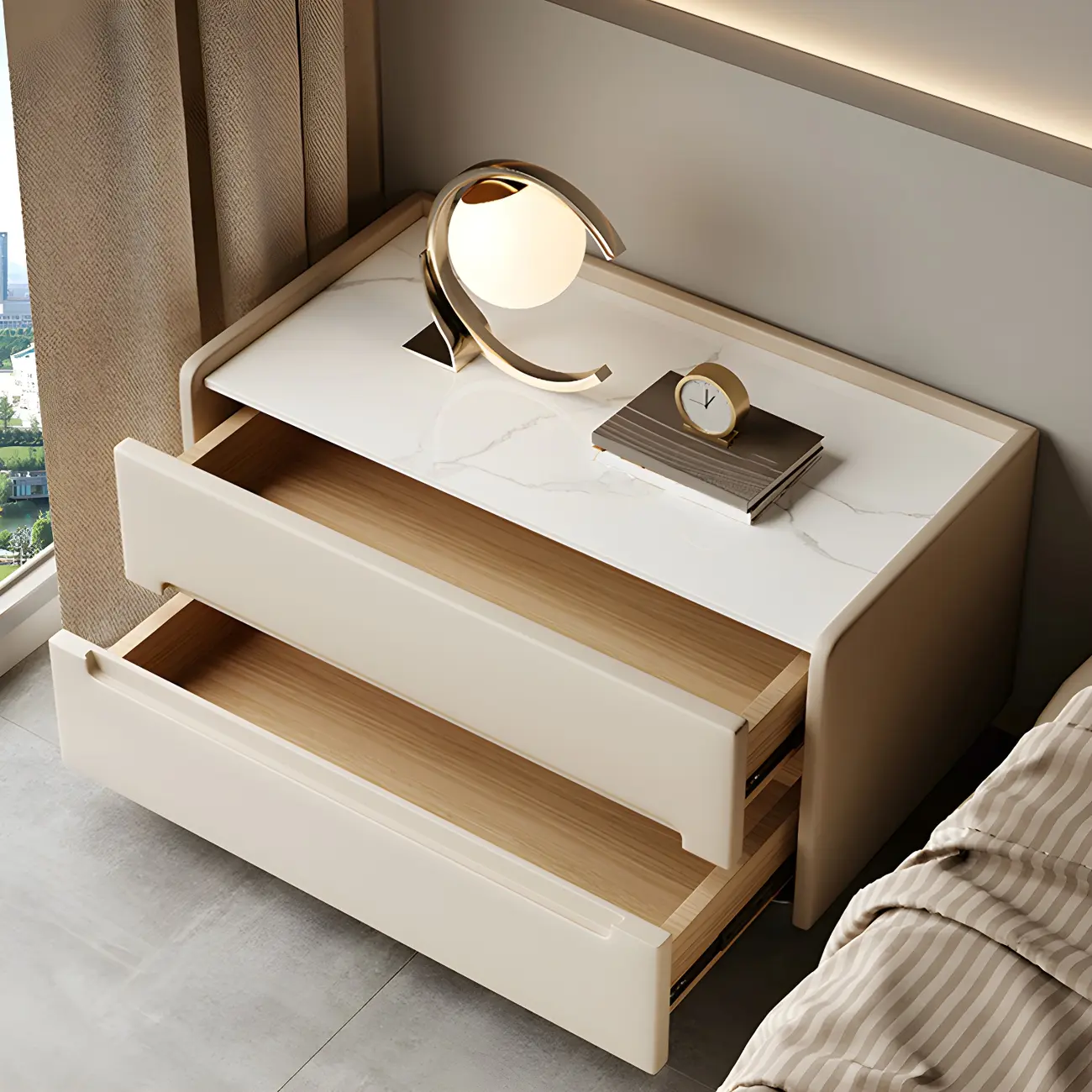 Stylish Cube-Shaped Solid Wood Nightstand with 2 Drawers Image - 2 | homeyfad
