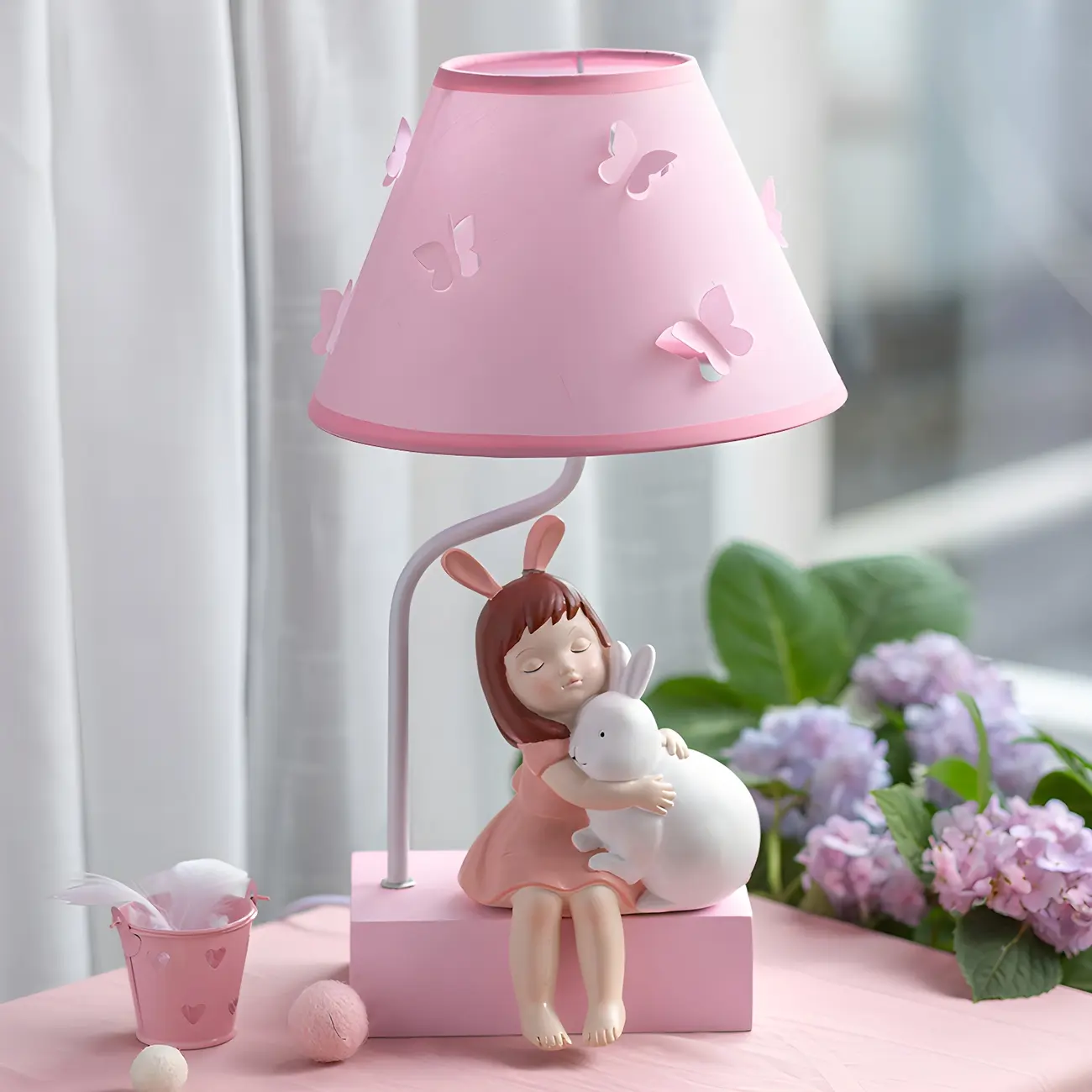 Whimsical Cartoon Pink Wooden Kids Lamp LED for Bedroom | homeyfad