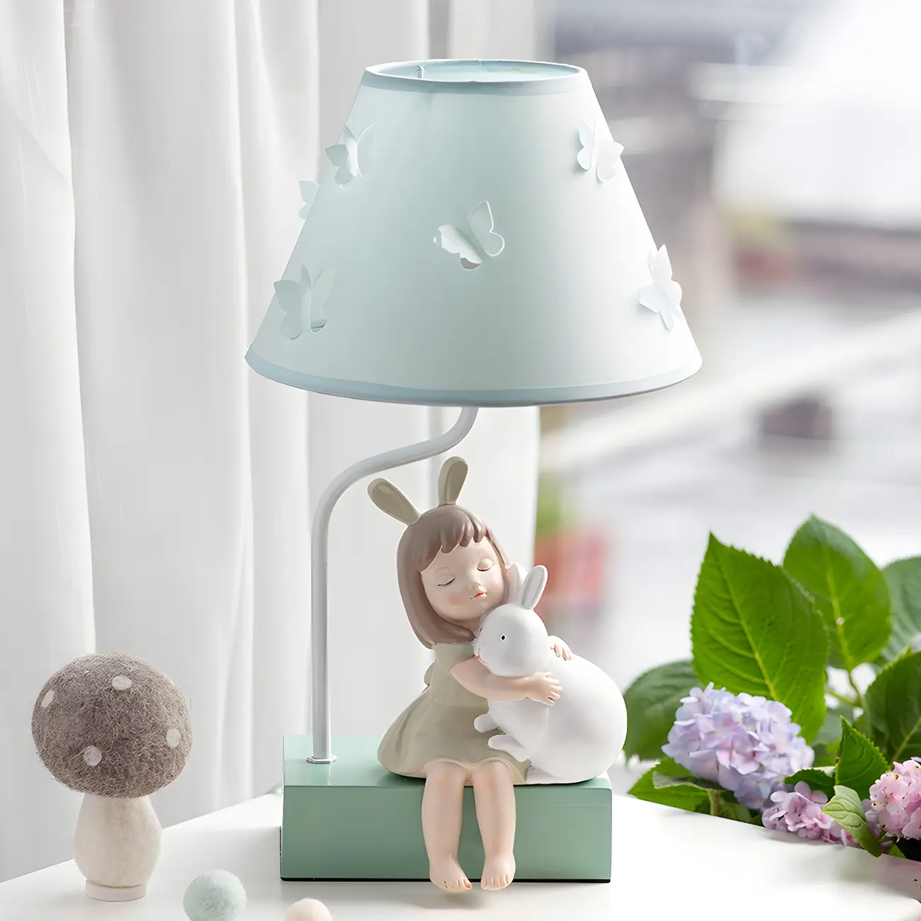 Green Wooden Kids Lamp LED Night Light for Bedroom | homeyfad