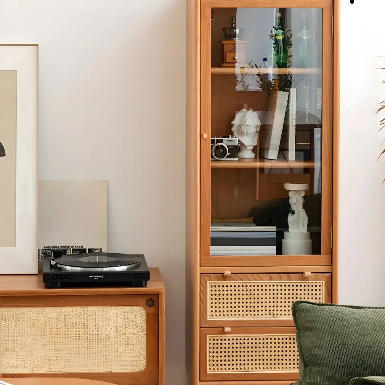 Wood Bookcase with Glass Door